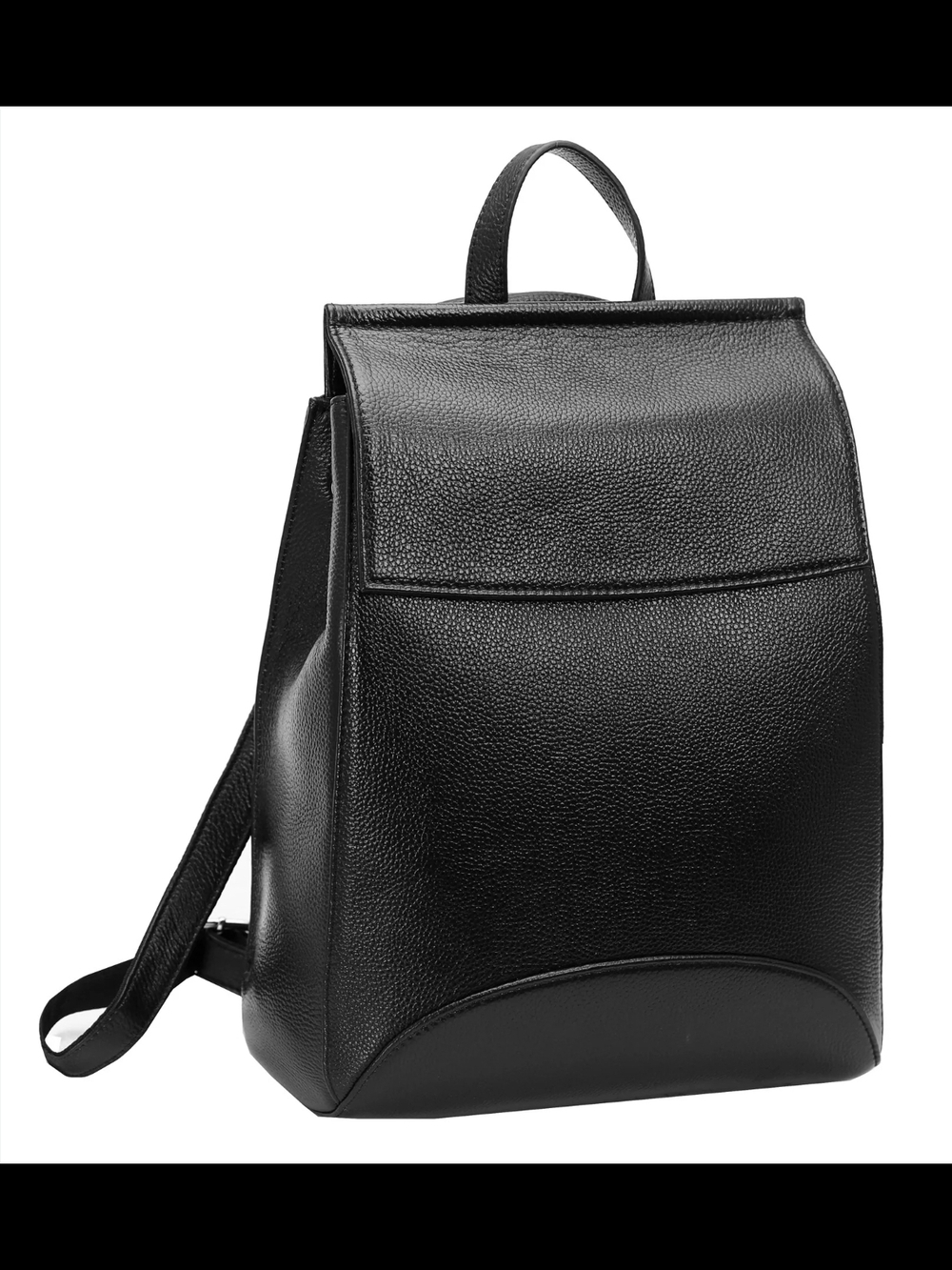 Heshe Pebbled Black Leather Flap Backpack